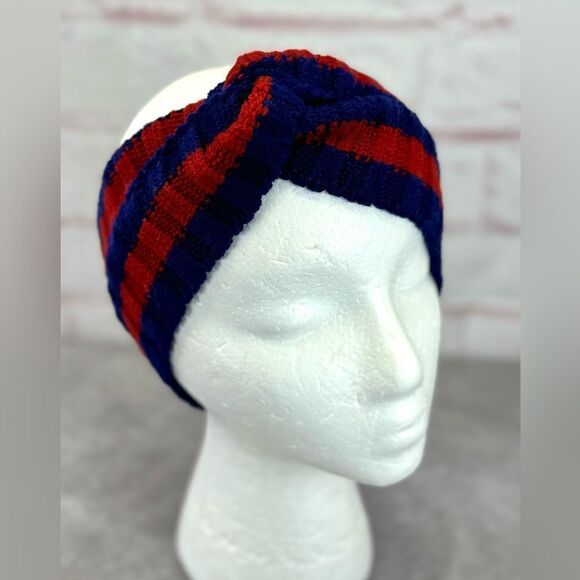 NWT GUCCI Web Knot Knit Wool Twist Red & Blue Headband - Picture 2 of 10